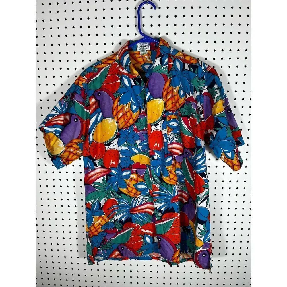 Lacoste Izod tropical floral Tucan print button down shirt size M